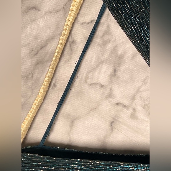 Metallic Shiny Blue Green Emerald Party Cocktail Dress M Date Night Wrap Shimmer - Picture 7 of 8